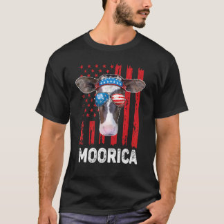 Cow 4th Of July Moorica Merica Men Women Usa Flag T-Shirt