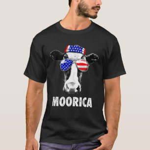 Cow 4th Of July  Moorica Merica Men Women Usa Flag T-Shirt