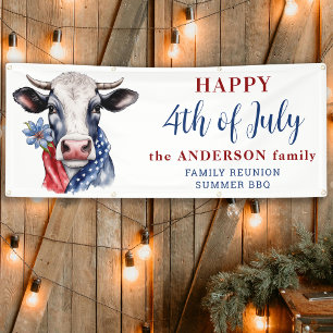 Cow 4th Of July Red White Blue Farm Patriotic Banner