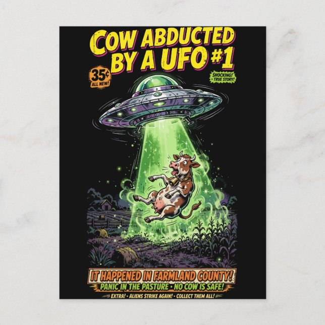 Cow Abducted by a UFO #1 Postcard (Front)