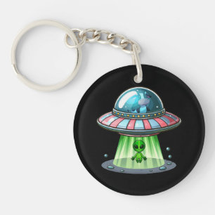 Cow Abducting Alien Key Ring