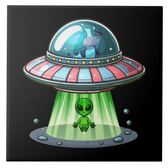 Cow Abducting Alien Tile (Front)