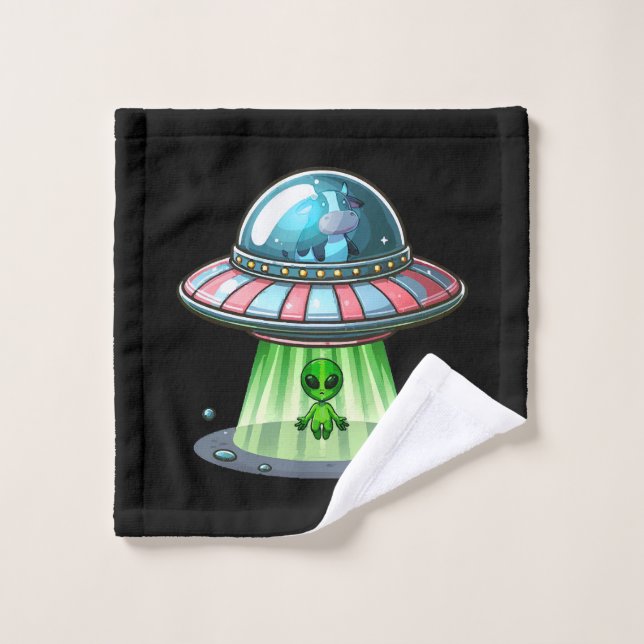 Cow Abducting Alien Wash Cloth (Wash Cloth)