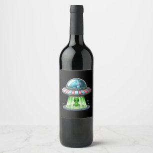 Cow Abducting Alien Wine Label