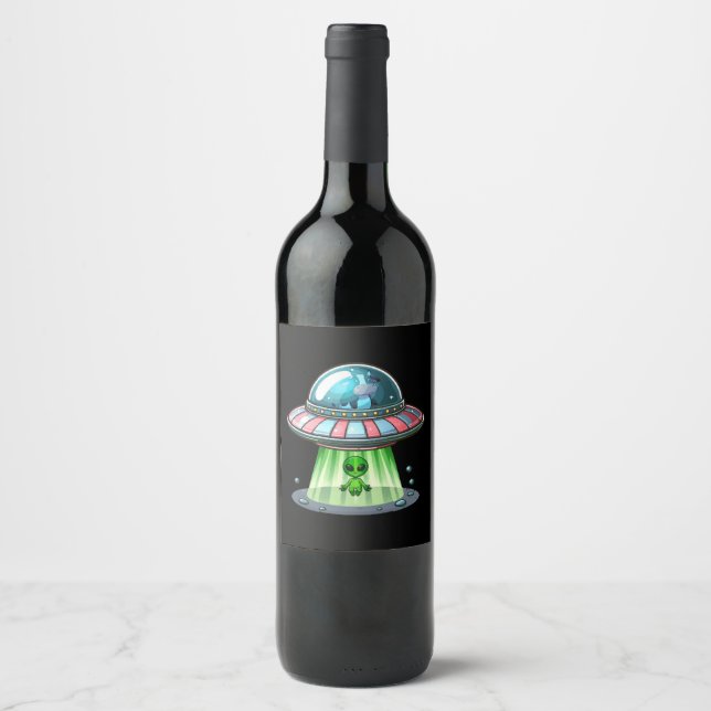 Cow Abducting Alien Wine Label (Front)