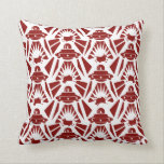Cow abduction cushion<br><div class="desc">Those pesky aliens in their UFO's are abducting cattle again! This intricate red pattern on a white background features a UFO invasion and their cow captives being beamed up! The truth is out there... </div>