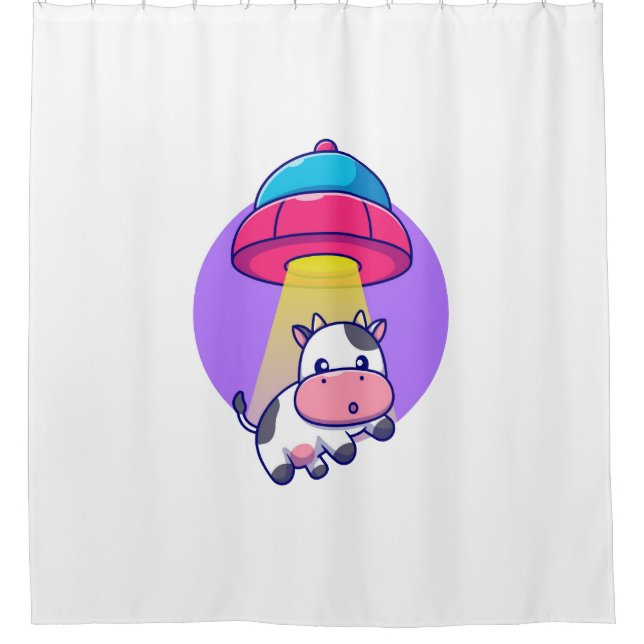 Cow alien abduction funny cute shower curtain (Front)
