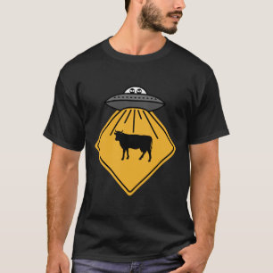 Cow Alien Abduction Road Sign Funny UFO Cattle Far T-Shirt