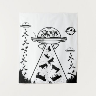 Cow Alien Abduction Tapestry
