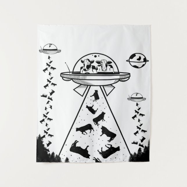 Cow Alien Abduction Tapestry (Front)