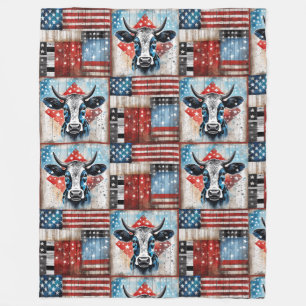Cow American Flag Folk Art Fleece Blanket