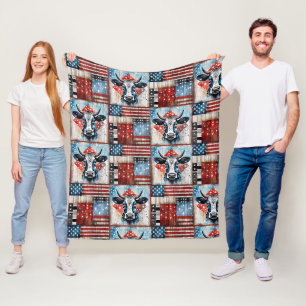 Cow American Flag Folk Art Fleece Blanket