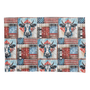 Cow American Flag Folk Art Pillowcase