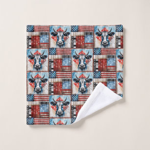 Cow American Flag Folk Art Wash Cloth