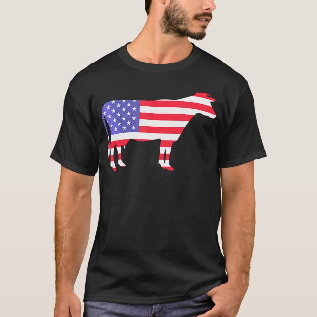 Cow American Flag Funny 4Th Of July Usa America    T-Shirt (Front)
