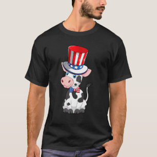 Cow American Flag Hat Patriotic 4th Of July T-Shirt