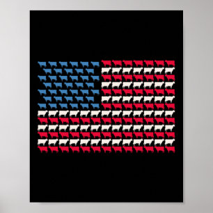 Cow American Flag Heifer Us 4th Of July Farm Cattl Poster