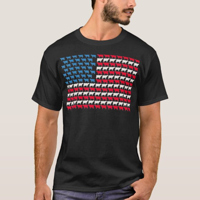 Cow American Flag Heifer US 4th Of July Farm T-Shirt (Front)