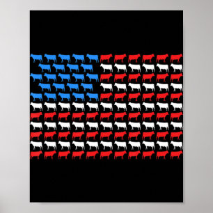 Cow American Flag July 4th Farmer Cattle USA Heife Poster