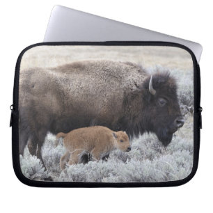 Cow and Calf Bison, Yellowstone Laptop Sleeve