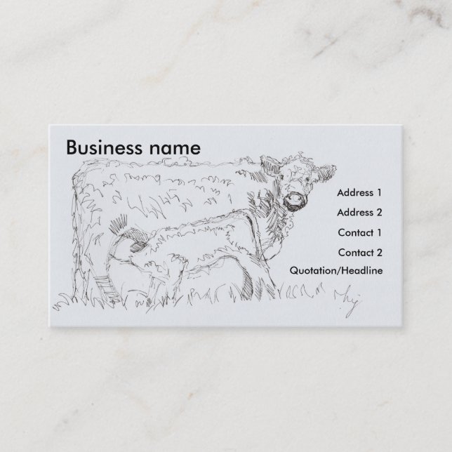 Cow and Calf Suckling Drawing Business Cards (Front)