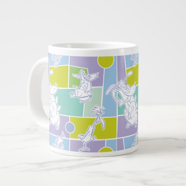 Cow and Chicken Colour Block Pattern Large Coffee Mug (Front Left)