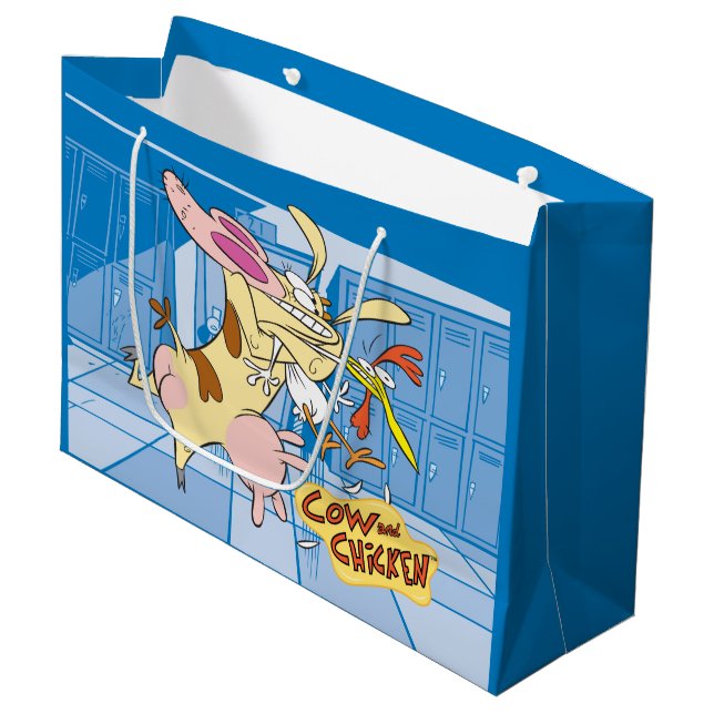 Cow and Chicken Hug Graphic Large Gift Bag (Front Angled)