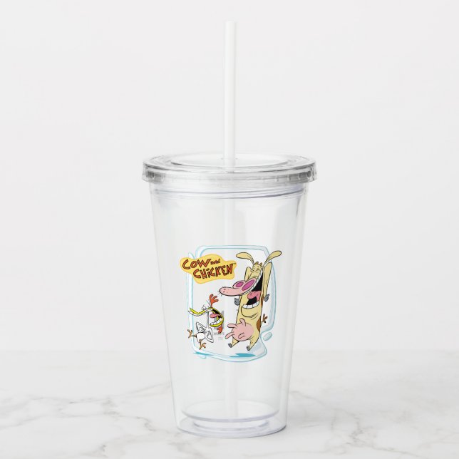 Cow and Chicken Laughing Graphic Acrylic Tumbler (Front)