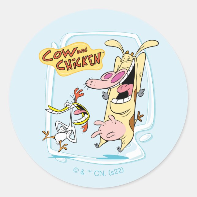 Cow and Chicken Laughing Graphic Classic Round Sticker (Front)