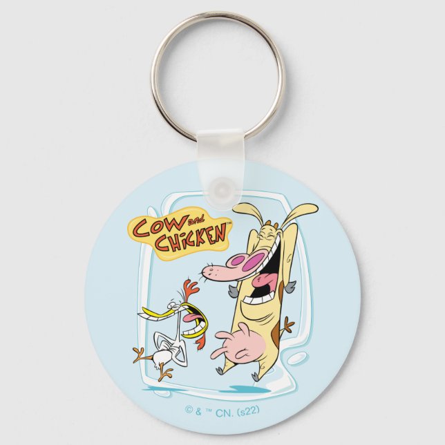 Cow and Chicken Laughing Graphic Key Ring (Front)