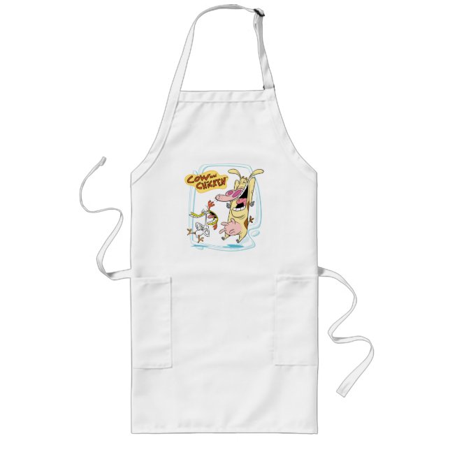 Cow and Chicken Laughing Graphic Long Apron (Front)