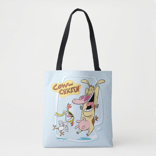 Cow and Chicken Laughing Graphic Tote Bag (Front)