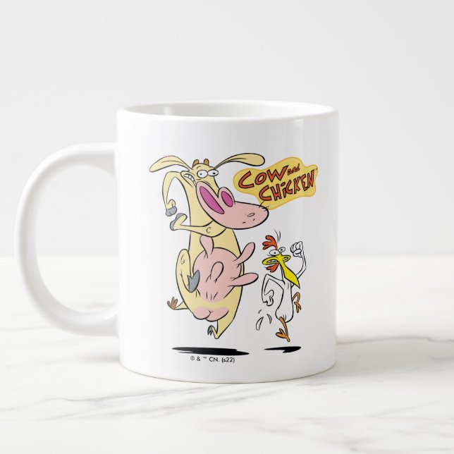 Cow and Chicken Running Graphic Large Coffee Mug (Left)