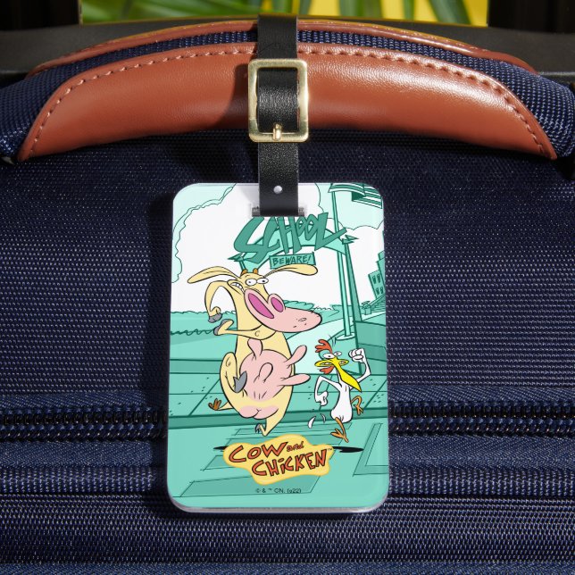 Cow and Chicken Running Graphic Luggage Tag (Front Insitu 2)