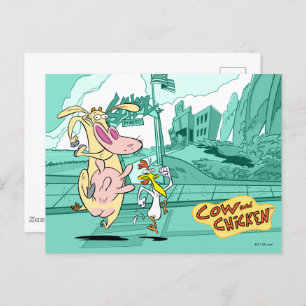 Cow and Chicken Running Graphic Postcard