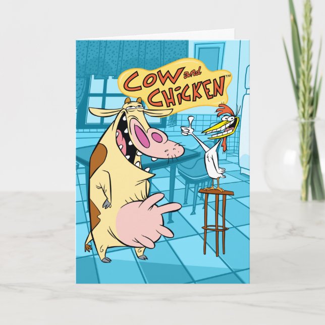 Cow and Chicken Smiling Graphic Card (Front)