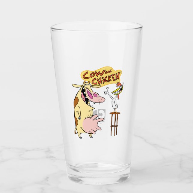 Cow and Chicken Smiling Graphic Glass (Front)