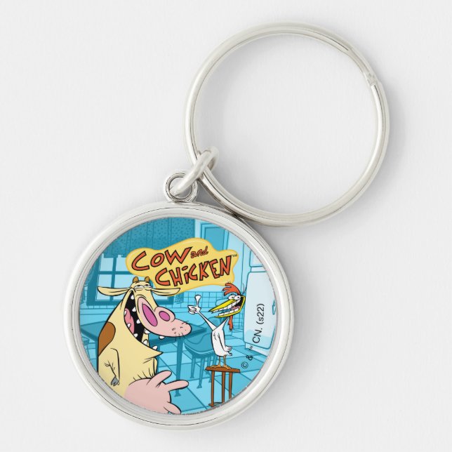 Cow and Chicken Smiling Graphic Key Ring (Front)