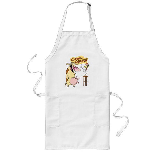 Cow and Chicken Smiling Graphic Long Apron (Front)