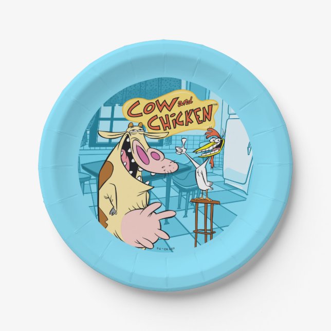 Cow and Chicken Smiling Graphic Paper Plate (Front)