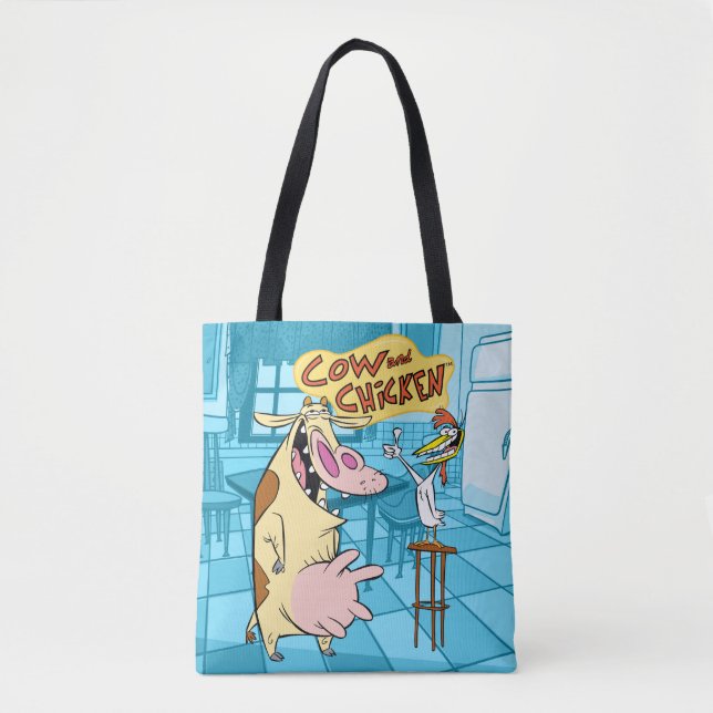 Cow and Chicken Smiling Graphic Tote Bag (Front)