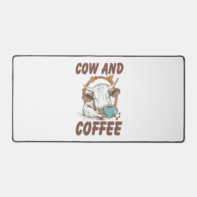 Cow and Coffee , Funny Western Girl Desk Mat (Front)