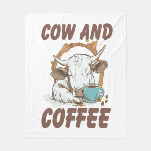 Cow and Coffee , Funny Western Girl Fleece Blanket