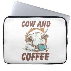 Cow and Coffee , Funny Western Girl Laptop Sleeve