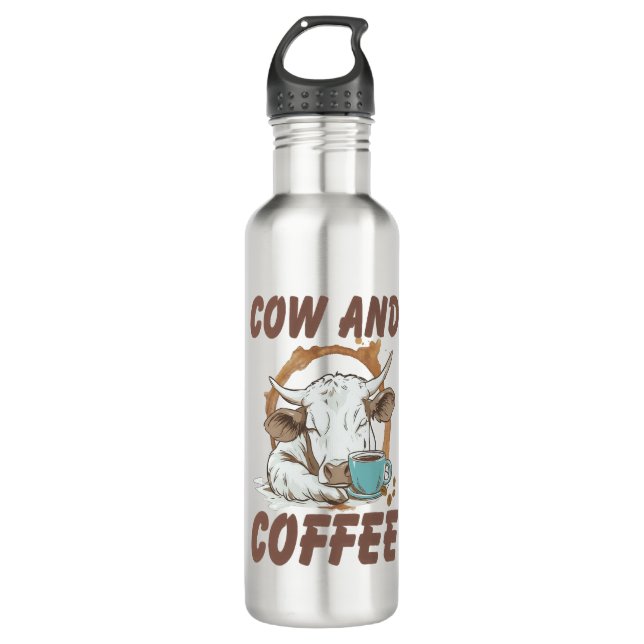 Cow and Coffee Png, Funny Western Girl 710 Ml Water Bottle (Front)