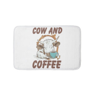 Cow and Coffee Png, Funny Western Girl Bath Mat