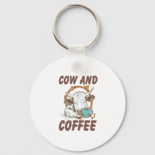 Cow and Coffee Png, Funny Western Girl Key Ring