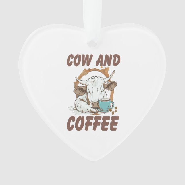 Cow and Coffee Png, Funny Western Girl Ornament (Front)