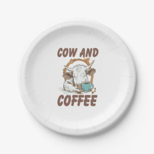 Cow and Coffee Png, Funny Western Girl Paper Plate