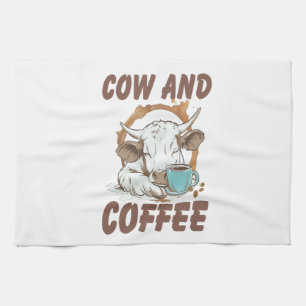 Cow and Coffee Png, Funny Western Girl Tea Towel